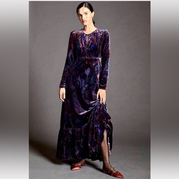 Anthropologie Brand Burnout Velvet Maxi Dress by Sz 8 Beautiful & Rare NWT